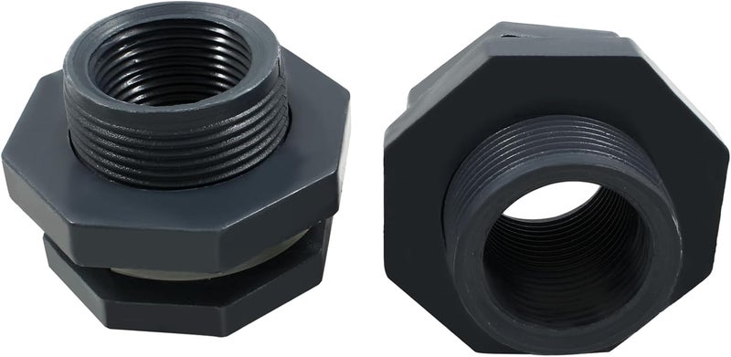Suiwotin 2pcs NPT1 PVC Bulkhead Fitting, 1 Inch Plastic Water Tank Connector Threaded Thru-Bulk Pipe Fittings for Rain Barrels, Aquariums, Bucket Hose Adapter, Ponds, Pools - Image 5